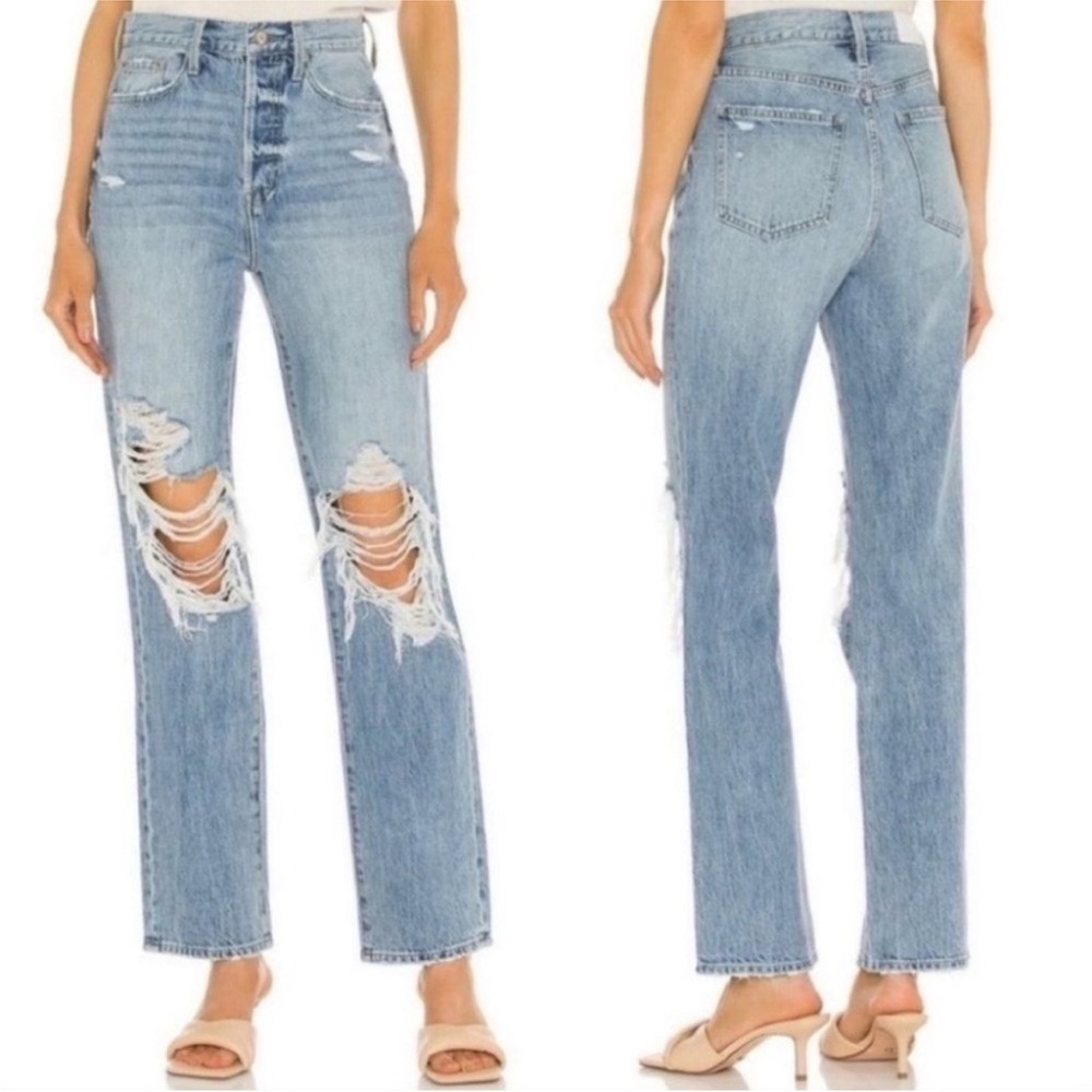 PISTOLA Cassie distressed straight leg high rise jeans in medium wash size 24